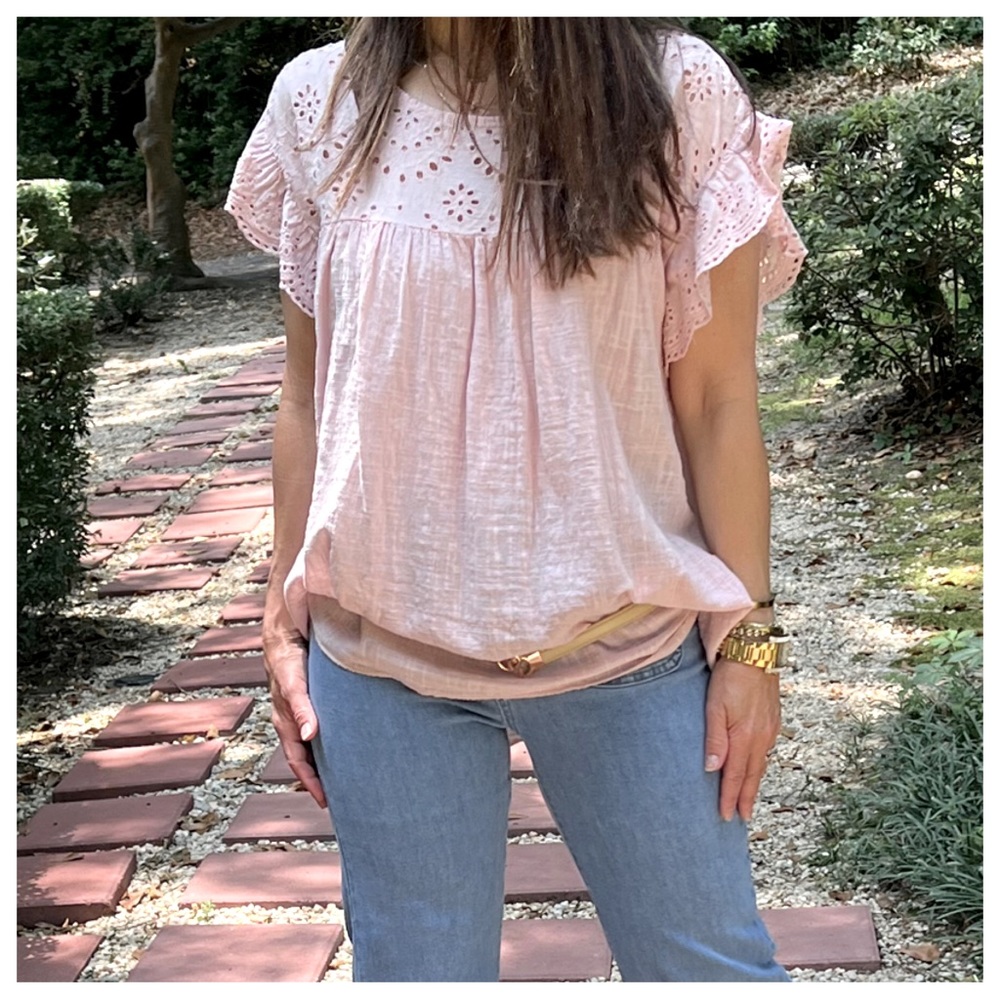 ShopEvelynne Pink Eyelet Ruffle Top